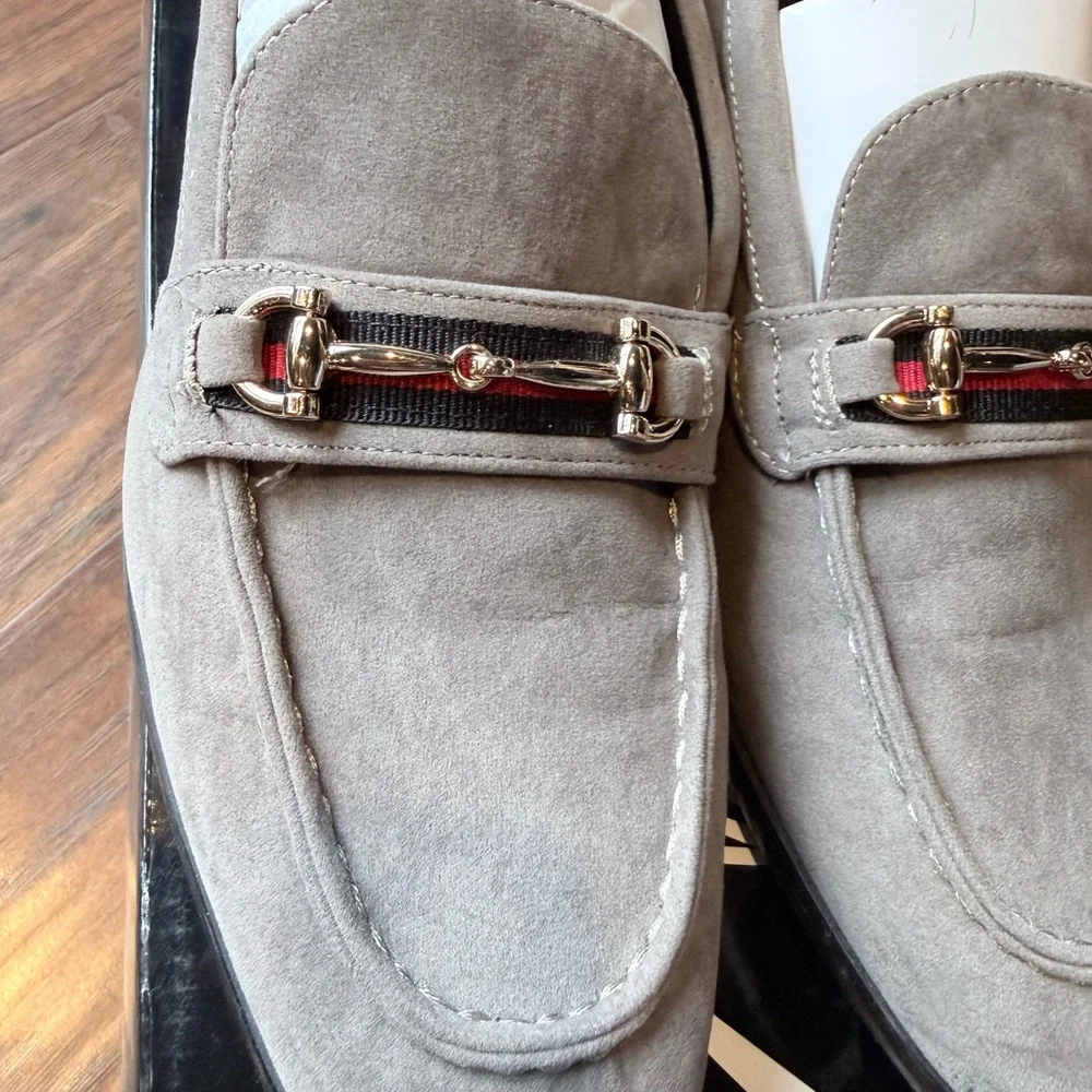 Elegant Gray Loafers with Metal Detail